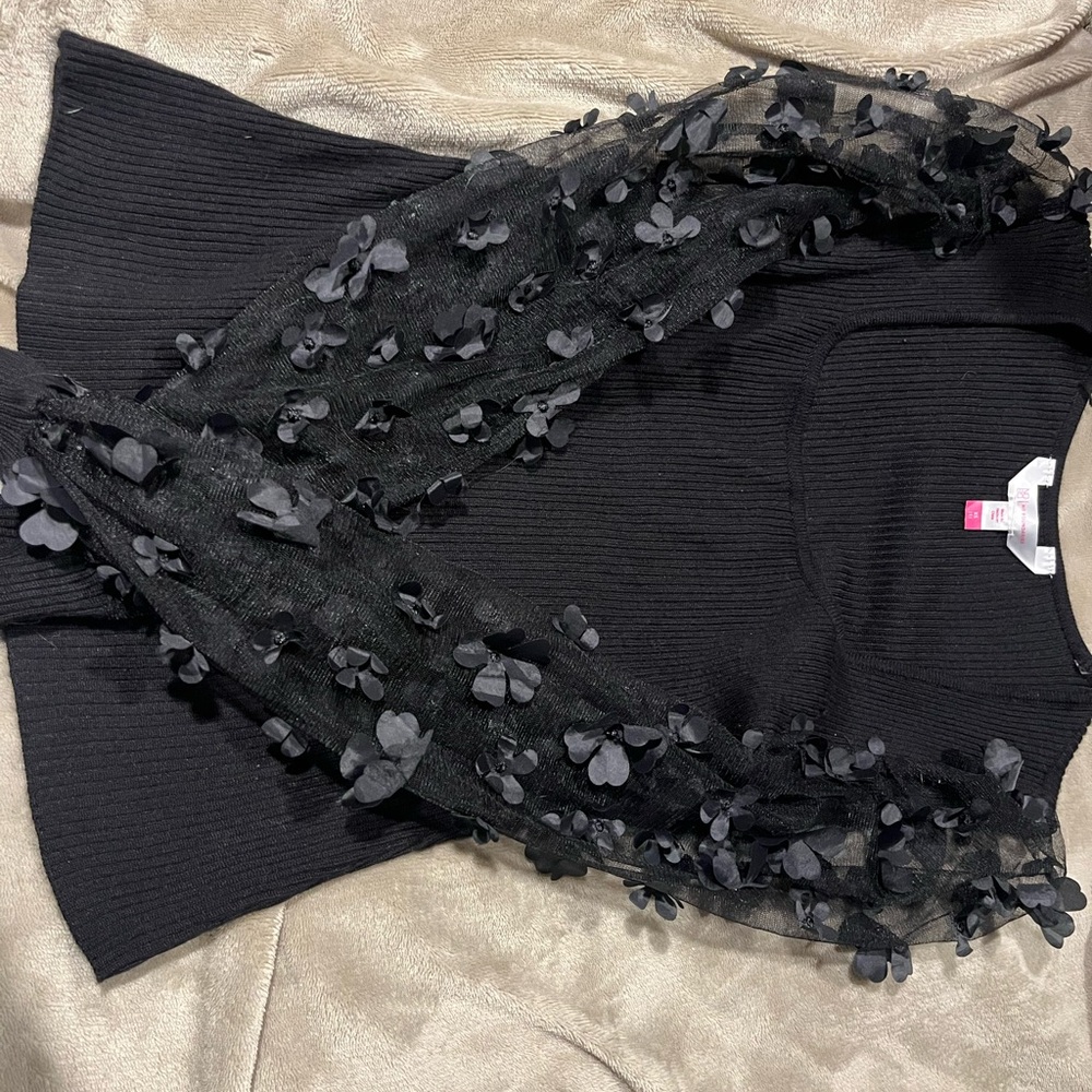 Black Sweater with Floral Appliqué